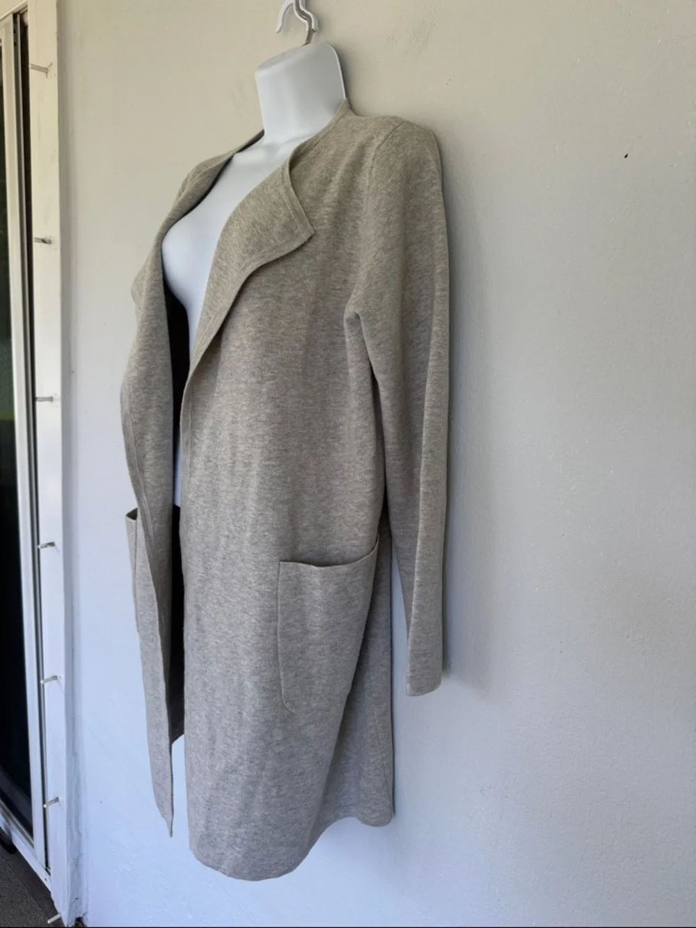 J. Crew light gray wool blend longline draped waterfall cardigan size small